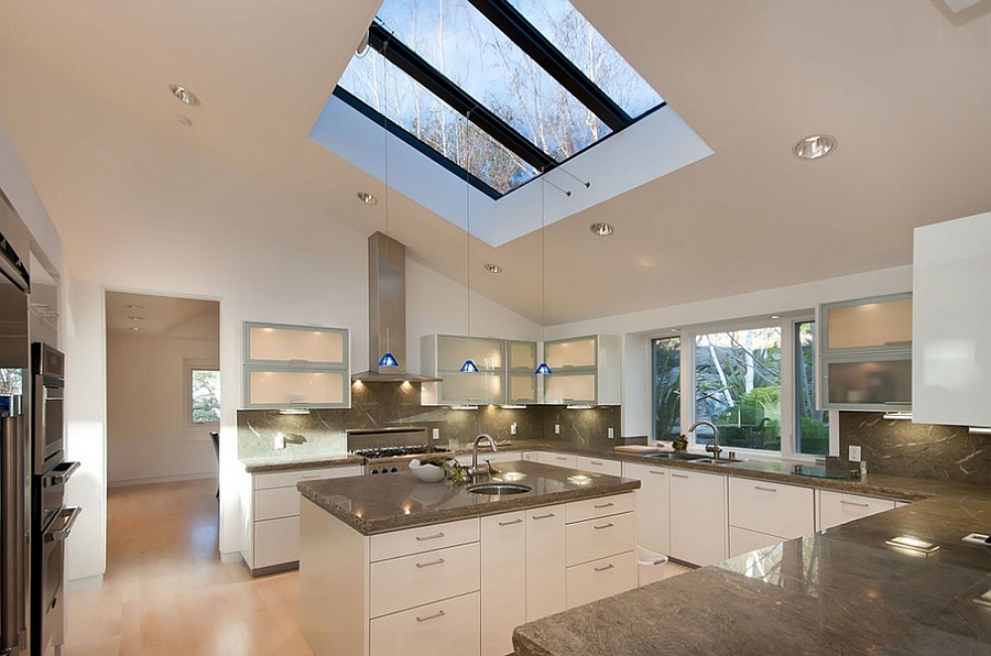 pendent kitchen lighting from skylight