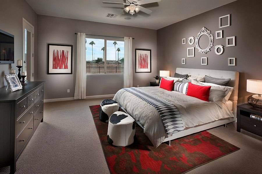Unique Red And Grey Bedroom for Large Space