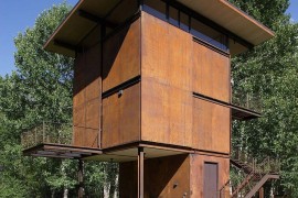 Large shutters close off the the cabin to the harsh weather outdoor