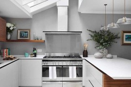 Large skylights define the overall ambiance of the kitchen