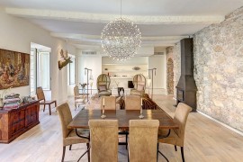 Pendant light becomes the focal point in the eclectic space