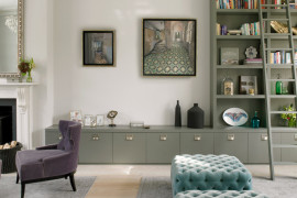 Powder Blue Built-In Bookcase with Ladder