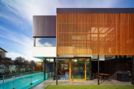Stylish vertical timber screen offer protection for the outdoor living zone