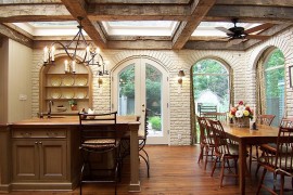 Wooden beams give the kitchen a rustic charm