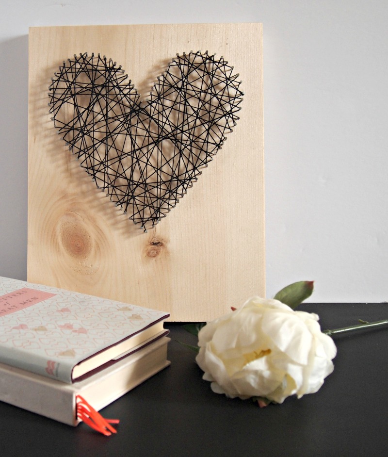 Heart art on bedside table