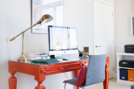 Add color to your home office even while keeping the backdrop neutral