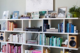 Color coded living room bookshelf idea for the modern home