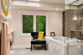 Contemporary bathroom with gorgeous use of skyligt