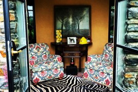 Framhouse style interior with the zebra rug