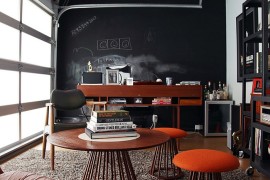 Garage home office with midcentury and industrial vibe
