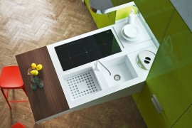 Gorgeous cantilevered kitchen workstation with breakfast area