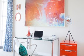 Lovely orange desk steals the show in the home office