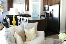 Pop of Aqua Color in Open Kitchen