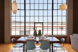 Raw edge table and a eclectic blend of chairs for the dining room