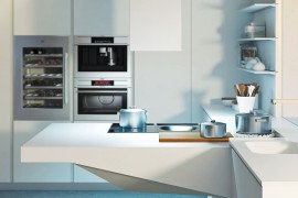 Suspended design of the kitchen workstation saves up on precious foot space