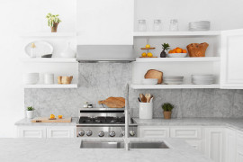 The marble kitchen of the Camille Styles studio