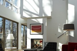 Tripod floor lamp in the corner adds elegance to the space