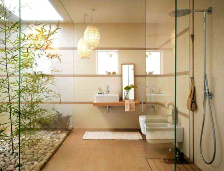 Bamboo perfectly complements the open, Zen style of this bathroom