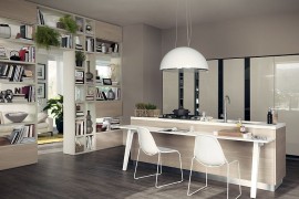 Fluida shelf system seperates the kitchen from the living area in a cool fashion