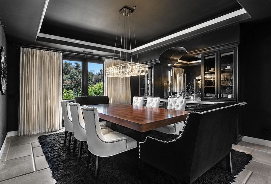 Black And White Checked Dining Room Floor