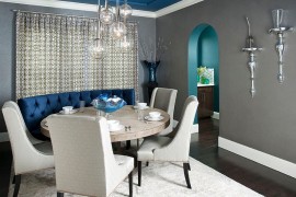Interesting use of gray and blue in the dining room