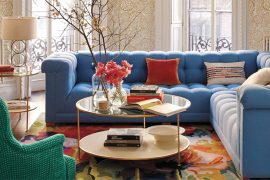 Mirrored Table with Blue Couch
