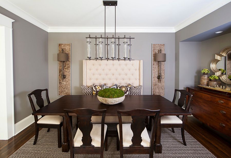 Contemporary dining room with a splash of blue, gray and a ...