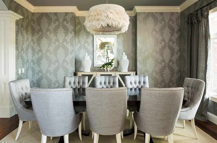 grey brick wallpaper dining room