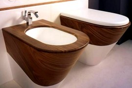 Wood Bidet and Toilet