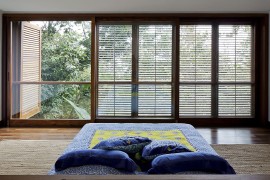 Bedroom on the lower level of the lavish Sao Paulo House offers ample privacy