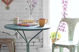 Boho breakfast nook with a bistro table