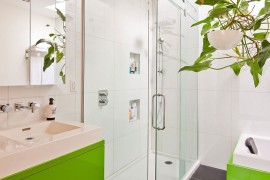 Contemporary bathroom design in lime green and white