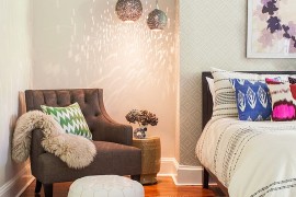 Corner of contemporary bedroom turned into a reading nook