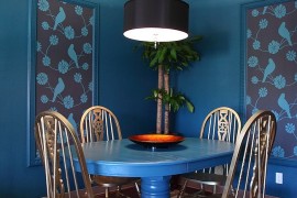Eclectic dining room welcomes you into a world of blue!
