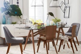 Eclectic dining room with tropical leaves