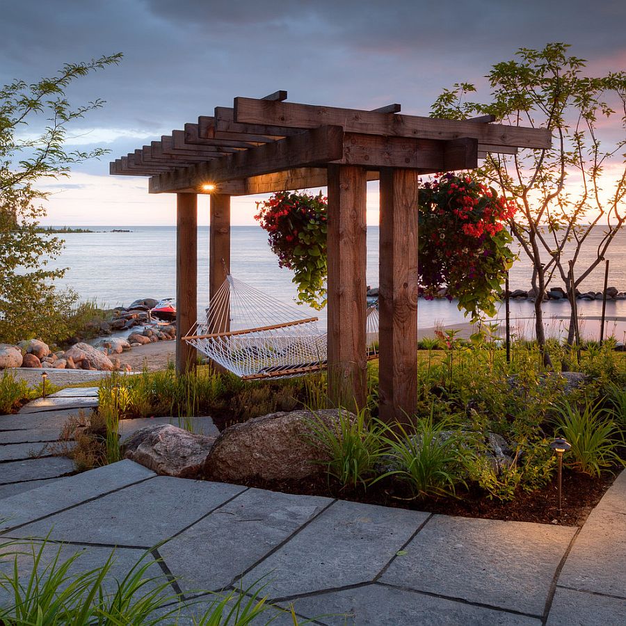 Fabulous beach style patio with a hammock [Design: The Landmark Group / McNeill Photography]