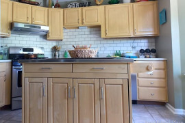 Faux painted subway tile kitchen