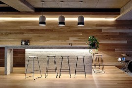 Home bar design in American oak and brick