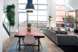 Open plan living area of the modern loft in Vancouver