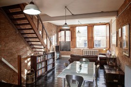Original brick walls of the warehouse are kept intact