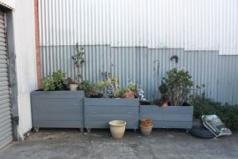 Painted palette garden beds on wheels