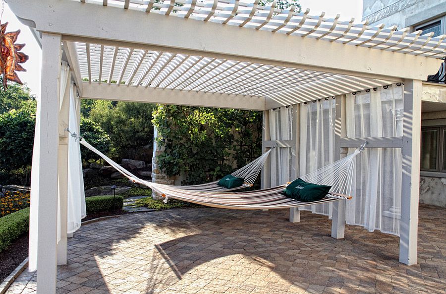 Pergola offers ample shade for hammock hangout [Design: Beall's Nursery & Landscaping]