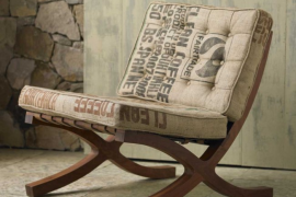 Recycled Sack Chair with Wooden Frame