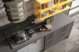 Spacious workstation and colorful shelves of the Loft kitchen