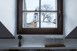 View outside the lovely framed windows of the Vilnius attic apartment