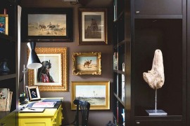 Wall art steals the show in the small, dark home office