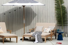 Blue and white striped umbrella from West Elm