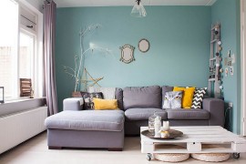 Chic living room with soothing ambiance and crate coffee table