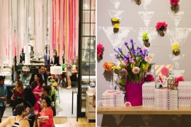 Colorful wall and ceiling accents at an Oh Joy! book party