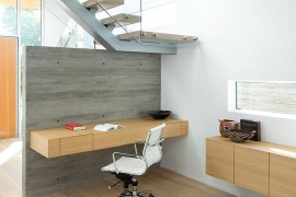 Cowhide rug brings a touch of authetic Scandinavian style to the chic home office